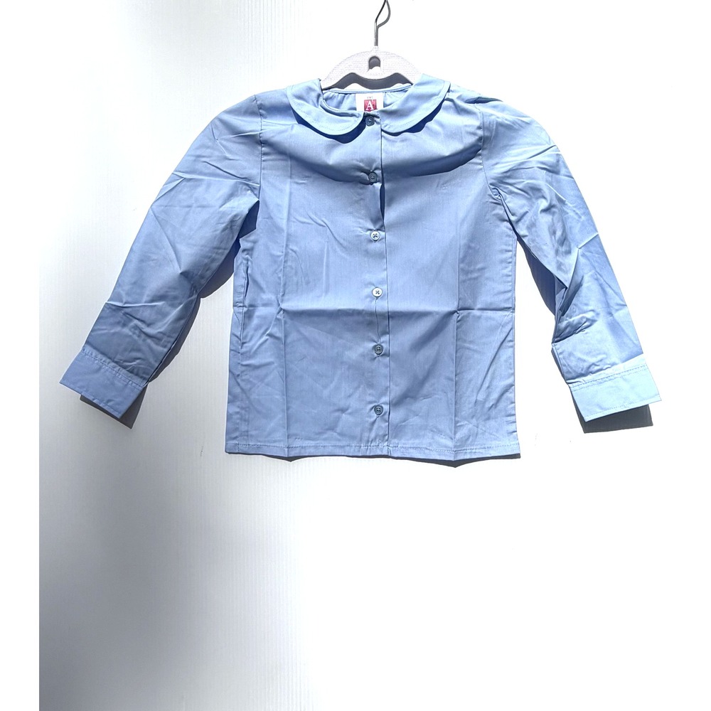 A+ School Apparel Girls Peter Pan Blouse Long Sleeve Blue Uniform Shirt YXS - Picture 1 of 10